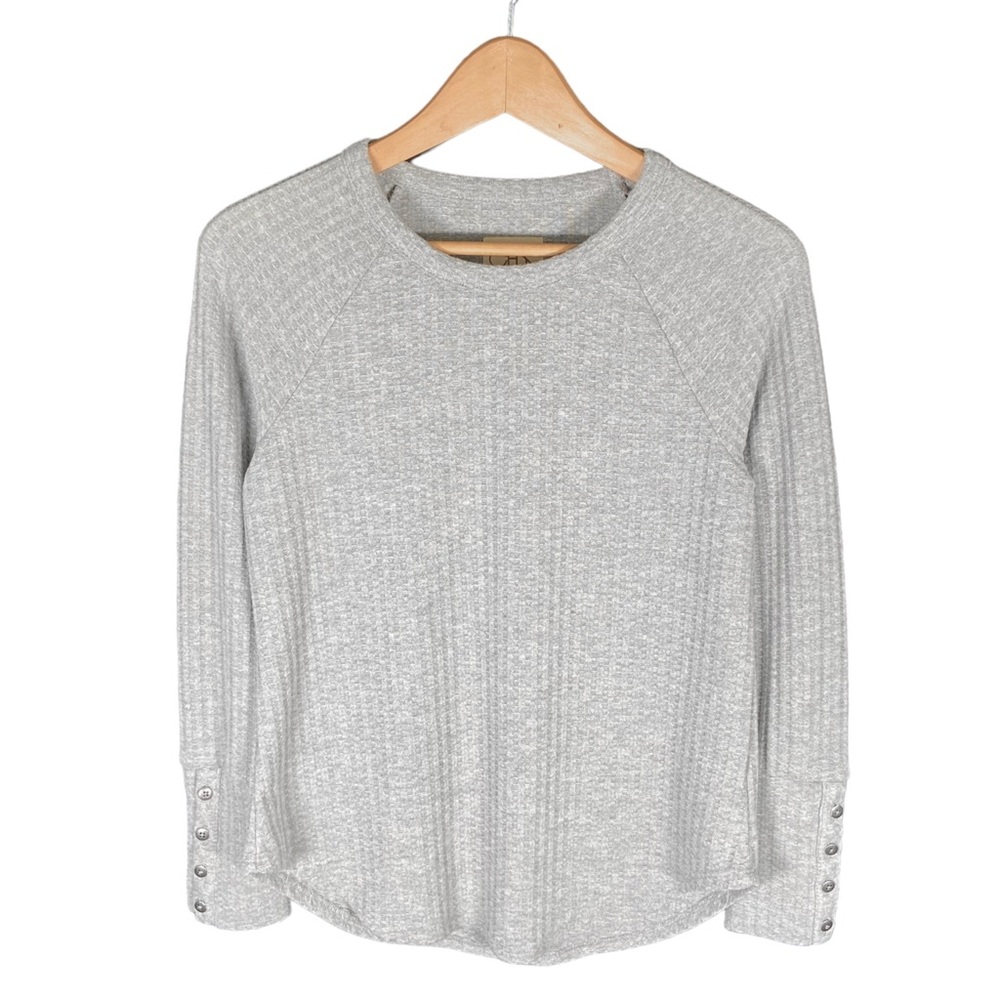 Chaser Shirt Womens Size Small Solid Gray Waffle Knit Button Long Sleeve Tee Top
